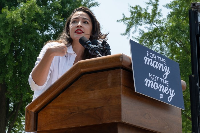 U.S. Rep. Alexandria Ocasio-Cortez campaigns for Jamaal Bowman in the South Bronx on Saturday, June 22, 2024. 