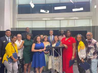 Artists gather for a celebration of their work in the BronxNet Media and Technology Studios on Thursday, June 13, 2024.