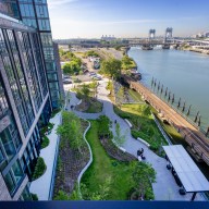 The Bankside Park, park of the 4.3-acre Bankside development, features a natural waterfront landscape. Photo Jakob Dahlin