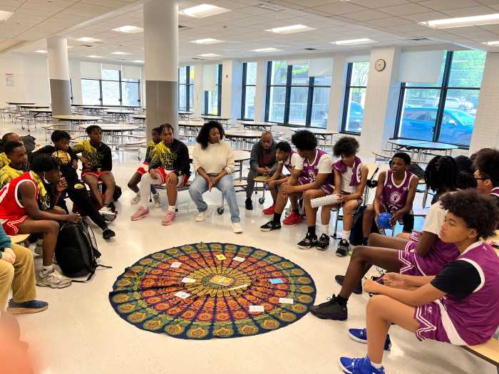 Students participate in the D.R.E.A.M.! program, which works with school staff and students on conflict mediation with an arts focus.