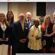Pictured (L-R) Malcom Gray, 80th District State Committeeman; John Doyle, 82nd Part B Male District Leader; honoree Christine Culpepper; 82nd Part B Female District Leader Rebecca Nieves; Assemblyman Michael Benedetto; Edward Koester, club president; honoree Maybelle Perry; honoree Greta Ratjen; dinner chairman Thomas Messina; and honoree Ljubo Kocovic.