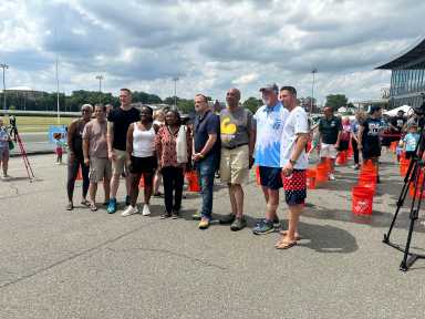 Local, County and State elected officials with Pat Quinn Sr. at 2024 ALS Ice Bucket Challenge
