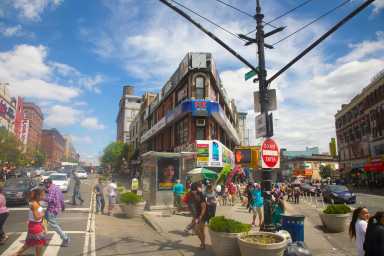 Triangular busy intersection in South Bronx