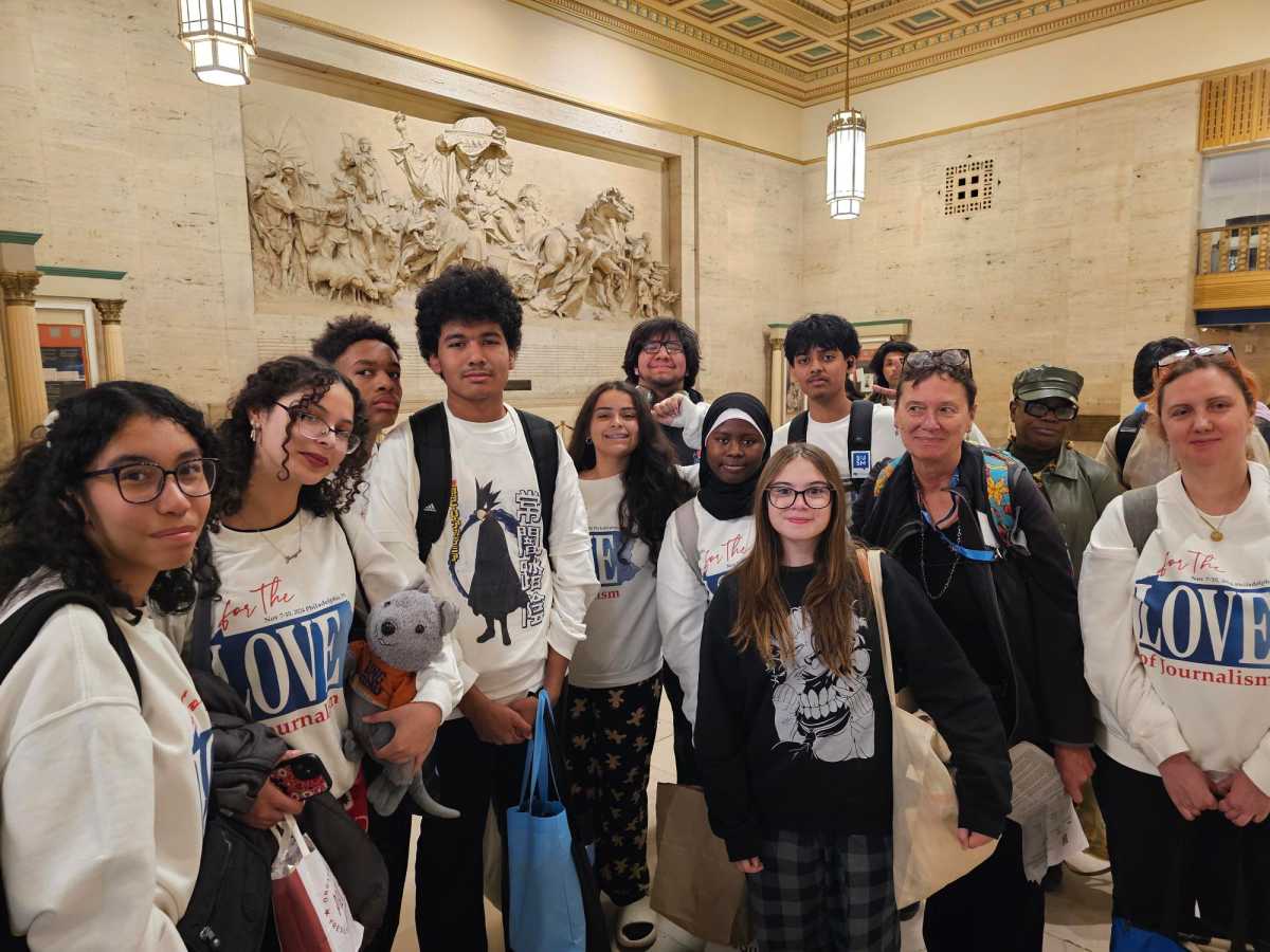 Bronx River High School teacher Debbi Porterfield was awarded as a "Rising Star" in high school journalism education. The staff of the student led paper she advises traveled to Philadelphia to watch her receive the award.