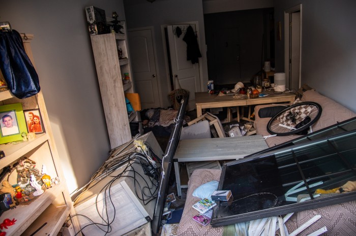 The aftermath of a wrecked apartment at 2985 Webster Avenue once floodwaters receded following a burst water main.