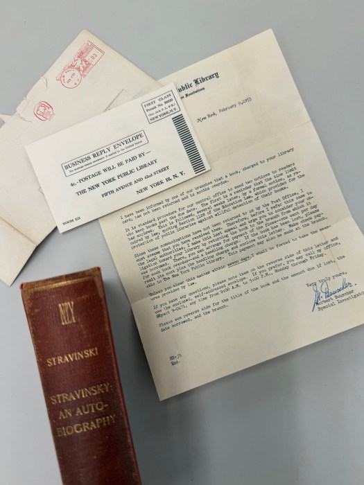 the NYPL sent a letter in 1953, months after the book was scheduled to be returned asking the woman to "consider her duty to the library".