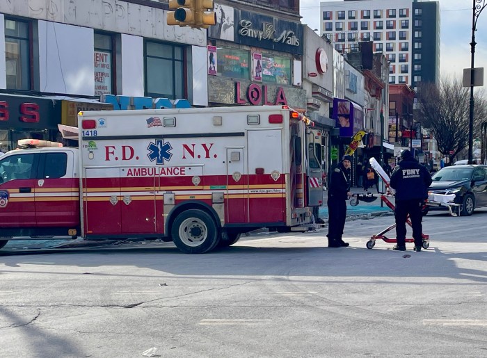 Two ambulances and a paramedic response unit arrived at the HUB Tuesday to care for a man who was sprawled out on the freezing pavement.