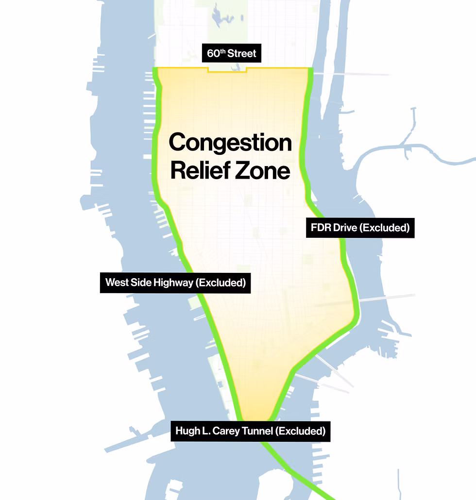 Cars entering Manhattan south of 60th Street will be subject to congestion pricing tolls, with few exceptions.