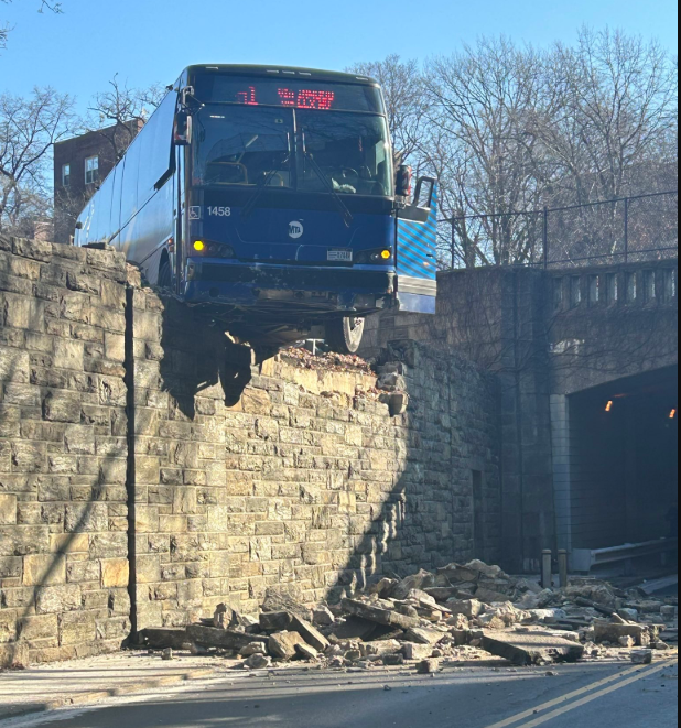MTA bus crash leaves vehicle dangling off Bronx overpass; driver