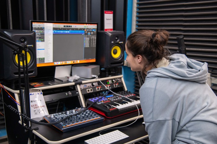 The Allerton Library Teen Center has a fully functioning multimedia studio with music producing equipment, video editing software and a podcast recording station.