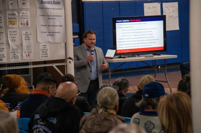 Bally's Senior Vice President of Corporate Development, Christopher Jewett gave a presentation about the proposed casino and what Bally's said it will do to improve the Throggs Neck Community.