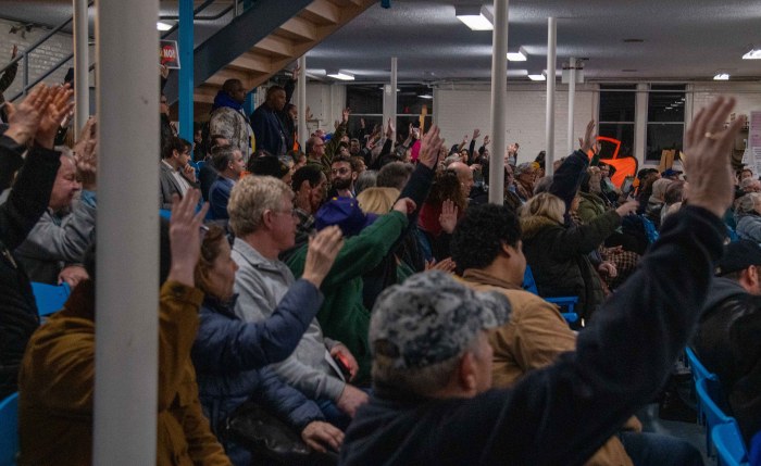 When a man who spoke at Tuesday's meeting asked how many people did not want a casino in Throggs Neck, nearly everyone in the room responded by raising their hand.