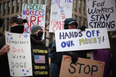 Protesters Rally Against Elon Musk Outside OPM Office