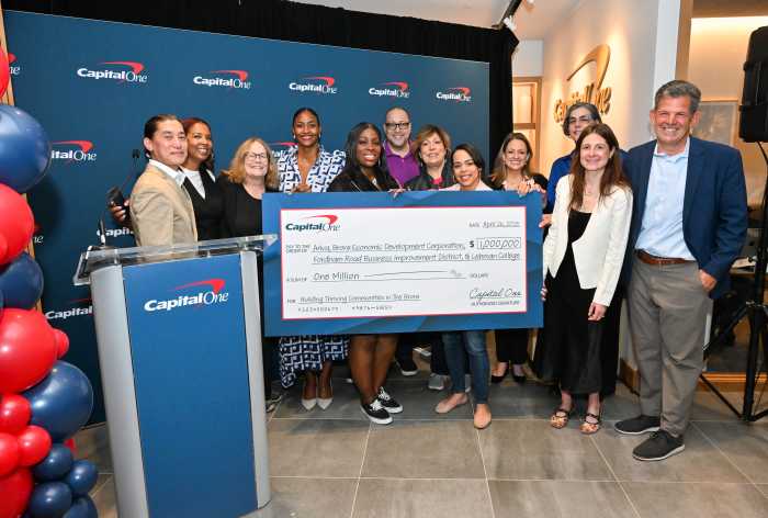Capital One executives, local elected officials and community partners announced $1 million investment for The Bronx at the grand opening celebration of the Capital One Café at Fordham Road on Saturday, April 26.