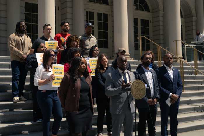 Bronx City Council Member Kevin Riley rallied supporters for the Indoor Hoops Act which would increase the number of indoor basketball courts available to the public year-round.