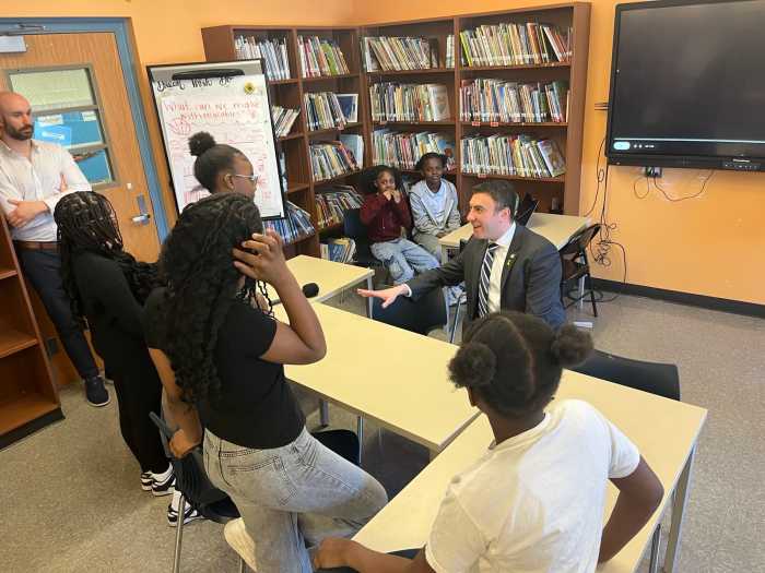 Students from a Wakefield school presented their idea to install new water fountains at their school on Matilda Avenue Wednesday and after he presented them with a check to fund technology upgrades.