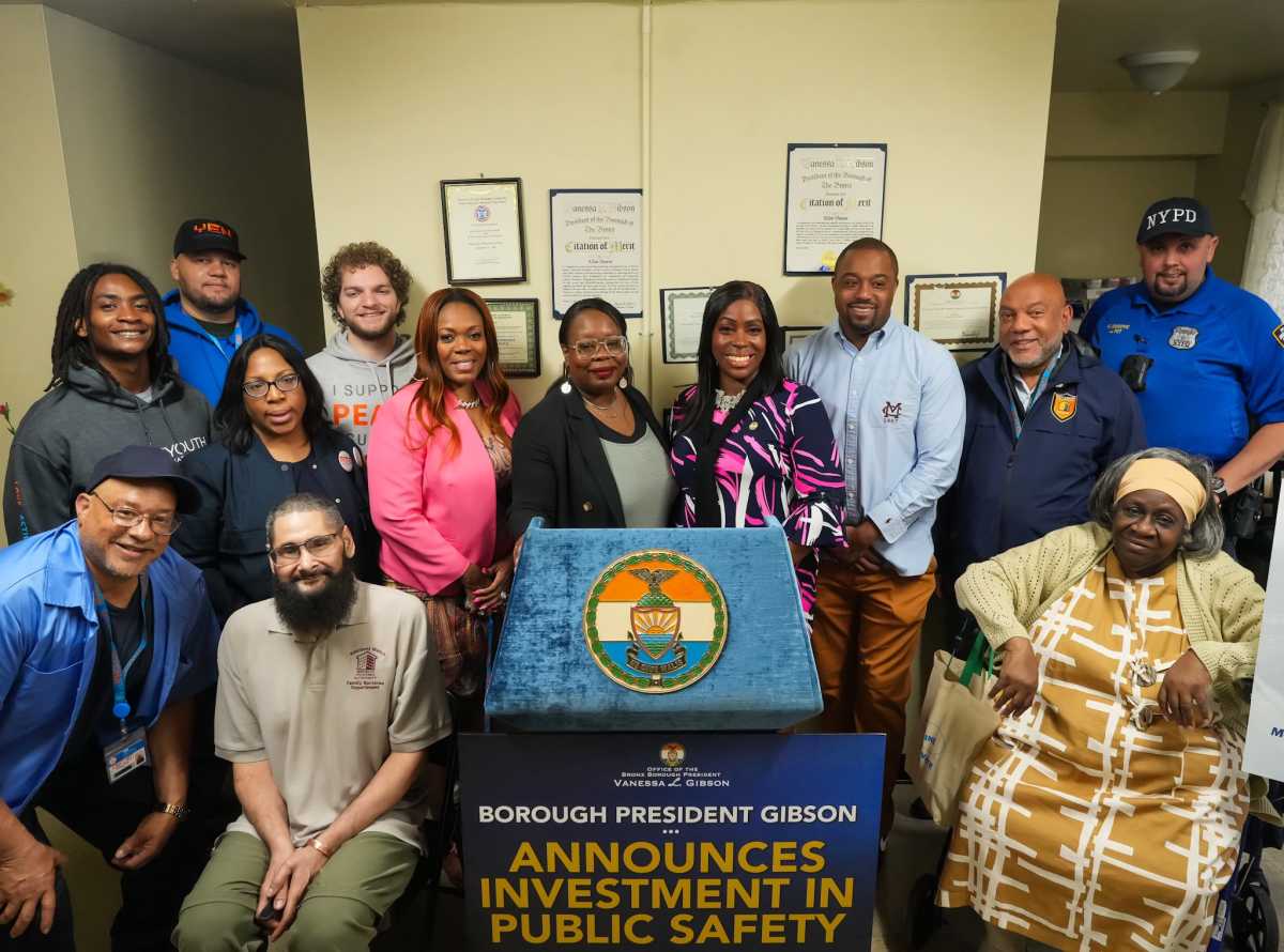 Bronx Borough President Vanessa L. Gibson announced funding for security upgrades Friday with public housing advocates, cure violence programs and local representatives at the Teller Avenue/166th Street NYCHA development.