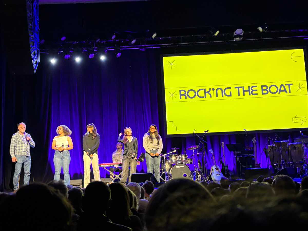On Left Rocking the Boat Executive Director Adam Green with staffers at David Bryne fundraiser