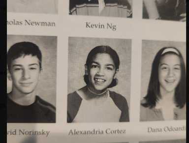 A yearbook photo of Rep. Alexandria Ocasio-Cortez from her time at Yorktown High School in Westchester County