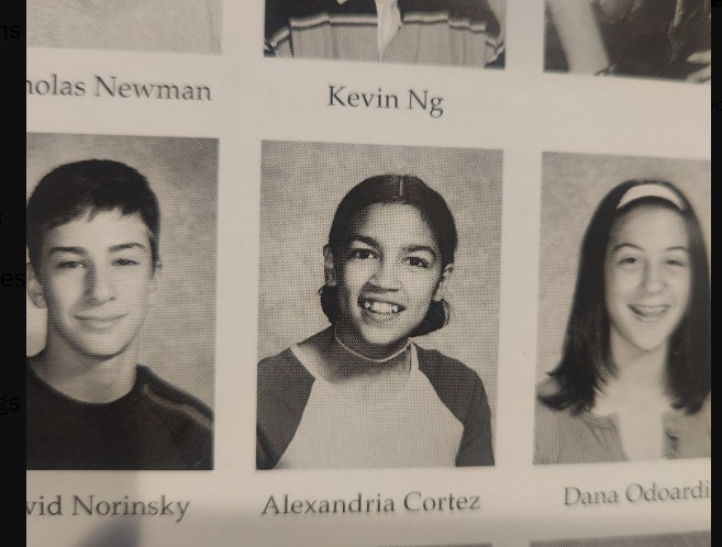 A yearbook photo of Rep. Alexandria Ocasio-Cortez from her time at Yorktown High School in Westchester County