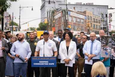 Mayor Eric Adams emphasized Wednesday the city's commitment to keeping the commercial corridor in the South Bronx, known as the Hub, clean and free of drugs and illegal activity.
