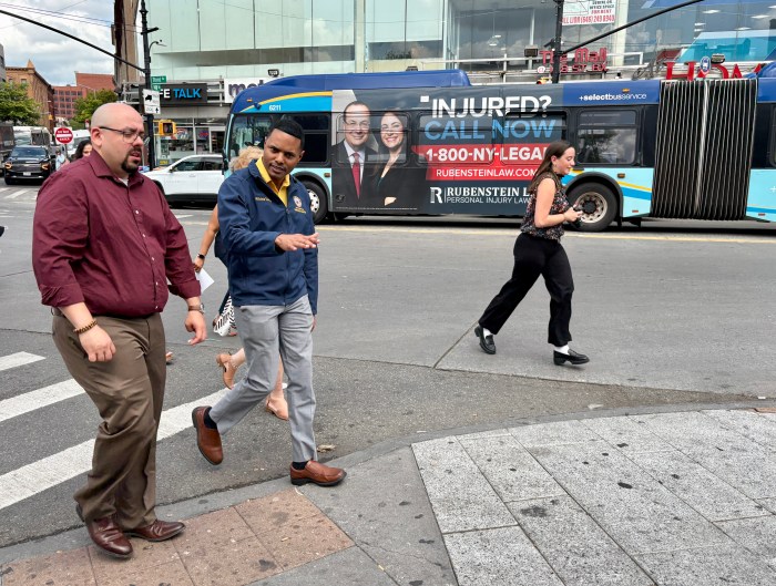 U.S.Representative Ritchie Torres and director of the Third Avenue BID Pedro Suarez led a tour of the Hub on Wednesday, showing media businesses which have seen their foot traffic and revenue been reduced because of the open air drug market at the Hub.