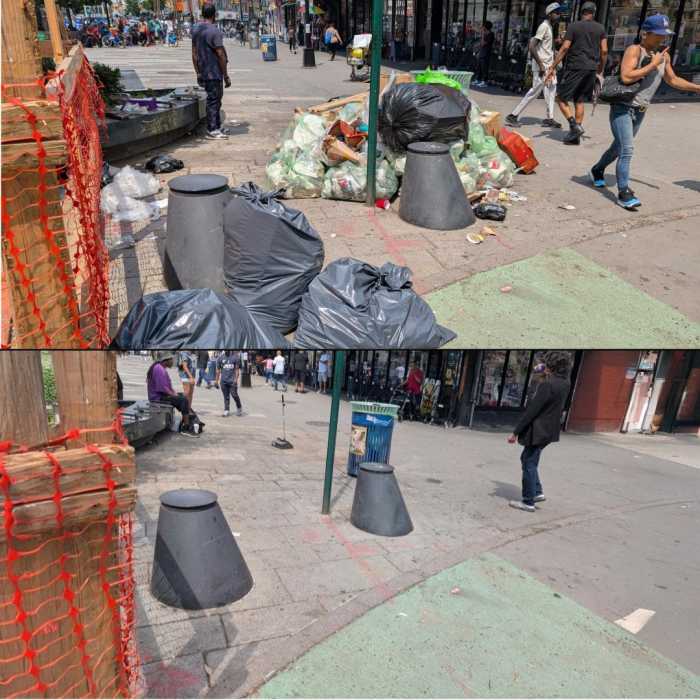 Mayor Eric Adam's shared before and after photos of Roberto Clemente Plaza at the Hub, where NYC Sanitation and NYPD have set up mobile command centers since last week to finally put a stop to the open air drug market that has plagued the South Bronx commercial corridor for years.