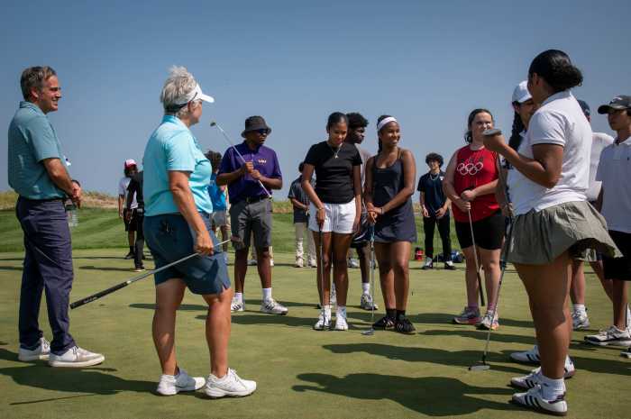 Monique Thoresz, who was named PGA of America's Metropolitan area teacher of the year came out to Bally's Ferry Point to coach dozens of kids from across the city in a free juniors golf clinic focused on the fundamentals of putting.