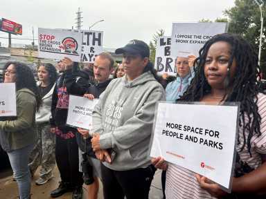 Environmental advocates, Bronx residents, and tenants from the Bronx River Houses NYCHA development called on state officials to stop the Cross Bronx Expansion. The New York State Department of Transportation designed projects to repair five bridges along the expressway that involve constructing additional "traffic diversion structures," which Bronx residents oppose as a highway expansion.