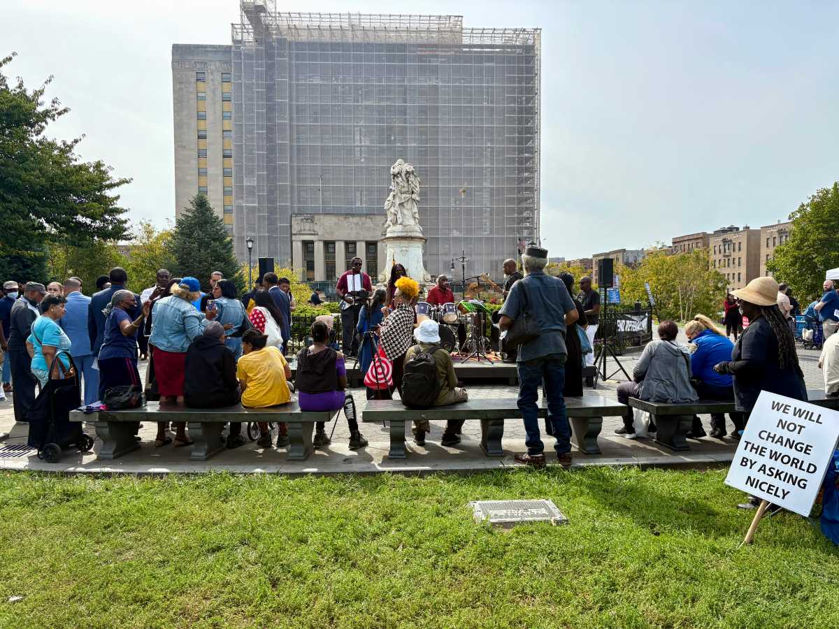 Over 100 people gathered near Yankee Stadium Tuesday for a rally to End Veteran Poverty.