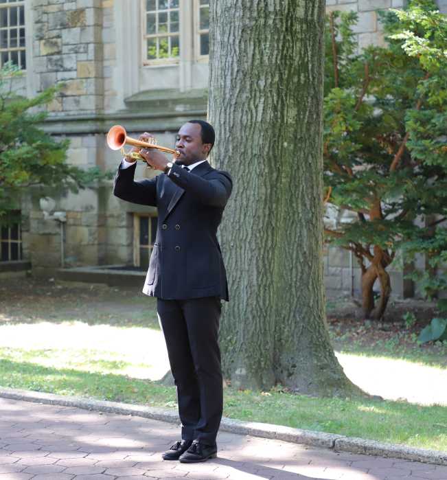 The sad, lilting tune of "Taps" fills the air at Lehman College Thursday morning September 11 on the 24th anniversary of the terrorist attacks on the World Trade Center that killed thousands. The Bronx College honors four of its former students who died in the attacks each year.