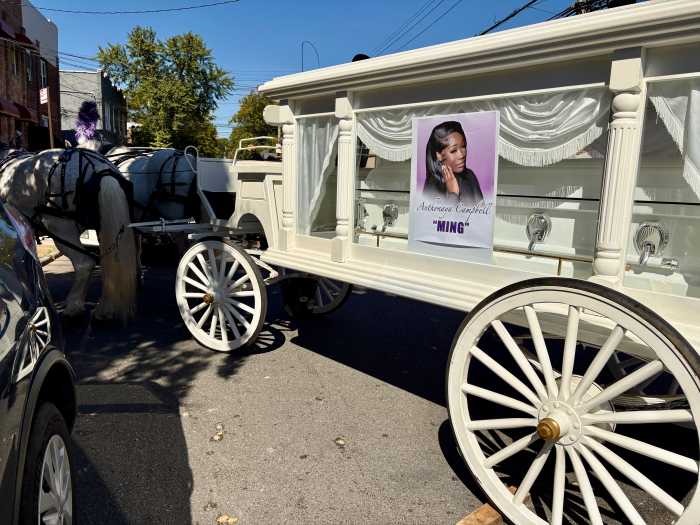 An all white, horse-drawn carriage carried 17-year-old Anthonaya Campbell's casket to the cemetery following a funeral service attended by hundreds in the East Bronx on Saturday.