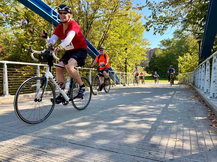 Cyclists got a major break from the sunshine and heat when the Tour De Bronx routes took them through the Bronx River Greenway along the river. The stretch of parks and bike paths along the river are lined with trees, grass and shade with plenty of rest spots. The Greenway has been linked to the Tour De Bronx since it was first organized in the 90s.