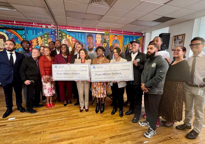 Bronx leaders and community organizations accepted two checks for $3 million each on Tuesday to support programs aimed at reducing gun violence through several hot spots in the Bronx.