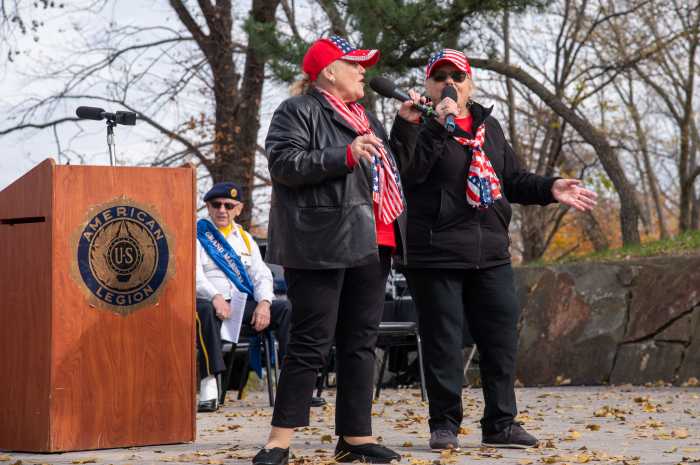 Jane Fox and Louise Dobriner together make up the duo "Twin Gold" and have performed at the Bronx Veterans Day Parade ceremony for three years running.