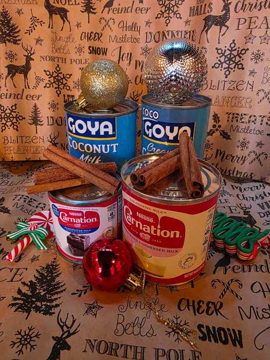 Some of the common ingredients in modern Coquito include cream of coconut, condensed milk and cinnamon sticks.