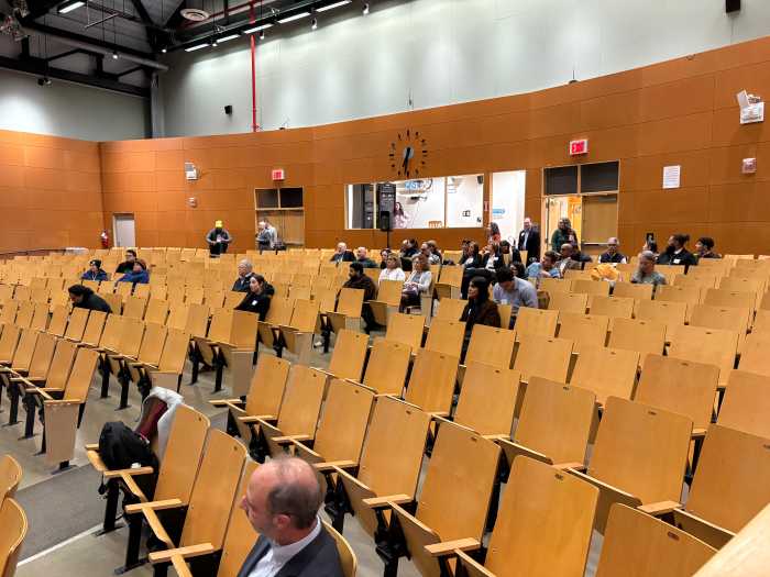The auditorium at Mott Hall V High School was mostly empty Wednesday, Dec. 5 during the first public hearing for the Five Bridges Project.