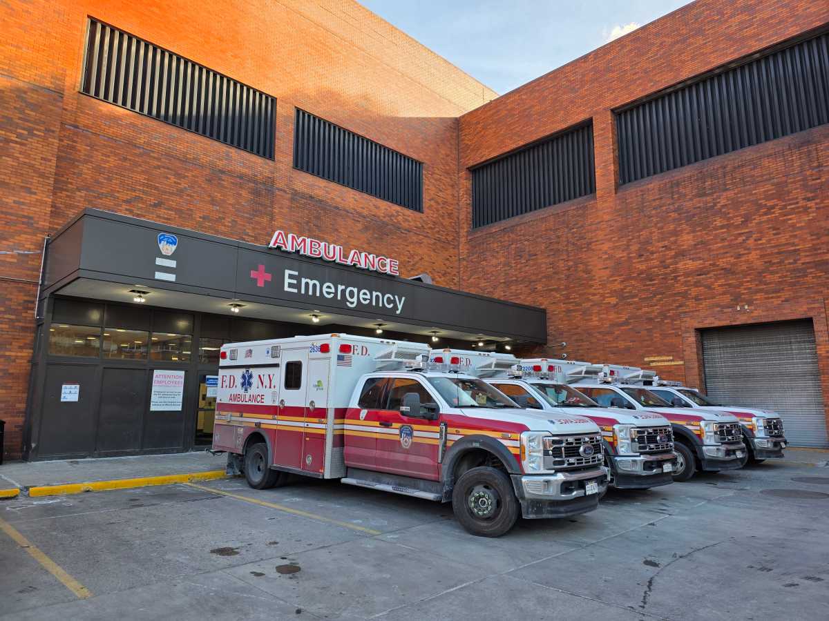 Ambulances outside the emergency room at Lincoln Hospital.