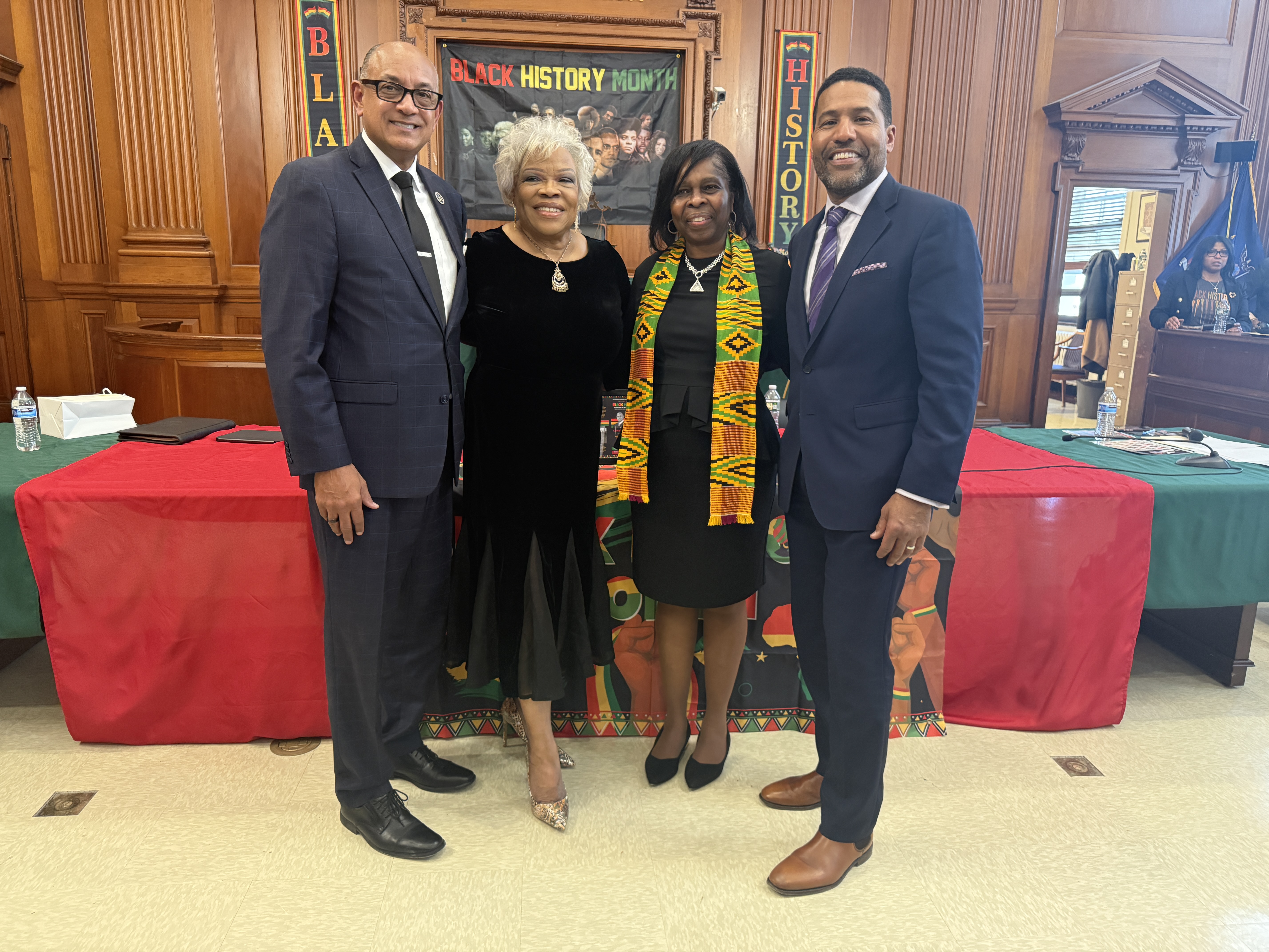 Left to right: Hon. Norman St. George, Justice Kim Adair Wilson, Hon. Patsy Goldbourne, and attorney Joey Jackson at the Bronx Supreme Court's Black History month celebration.
