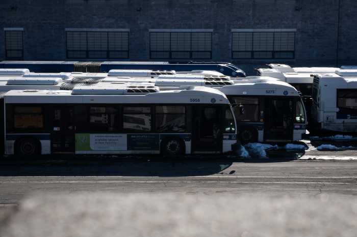 Bus fleet at West Farms Bus Depot in the Bronx.