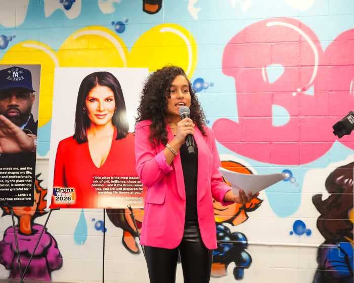 Actress Summer Rose Castillo emcees the Bronx Week kick-off celebration.
