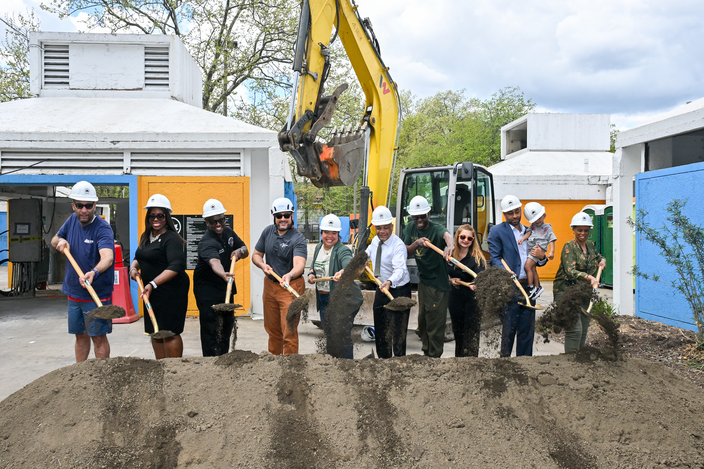 City and state officials break ground on Haffen Pool reconstruction.