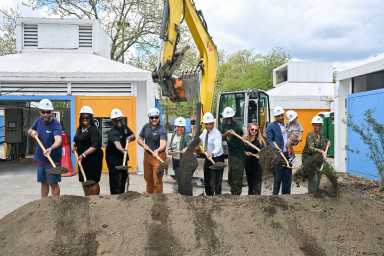 City and state officials break ground on Haffen Pool reconstruction.