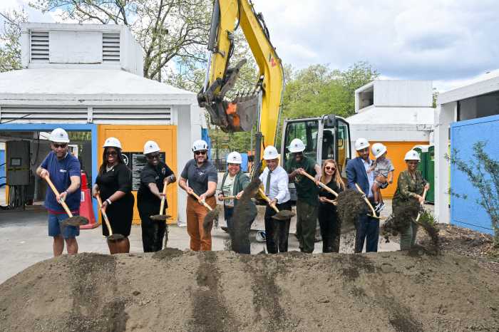 City and state officials break ground on Haffen Pool reconstruction.
