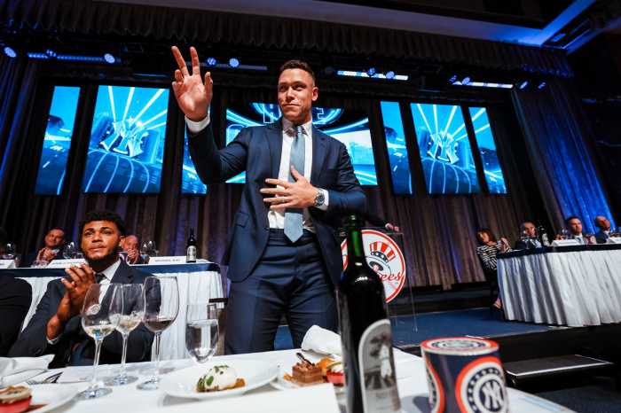 Aaron Judge at the 46th Annual Yankees Homecoming Dinner on Sunday, April 19.