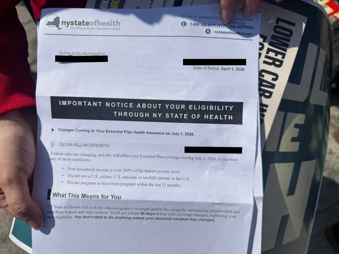 The letter Olivia Gonzalez Killingsworth received from the state Department of Health, notifying her that her Essential Plan eligibility will be affected.