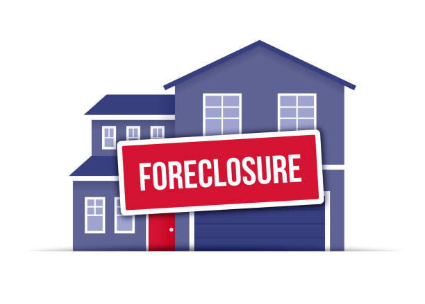 Foreclosure note on modern home design concept illustration.