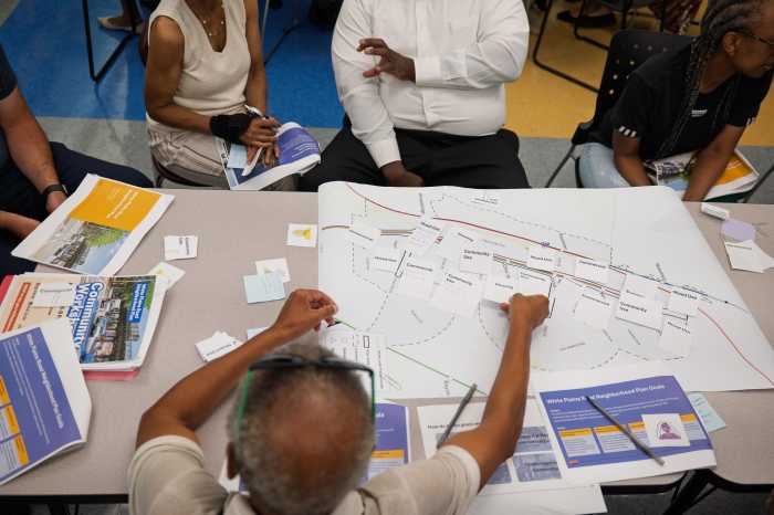 Residents share what they would like to see along the White Plains Road corridor in an interactive activity.