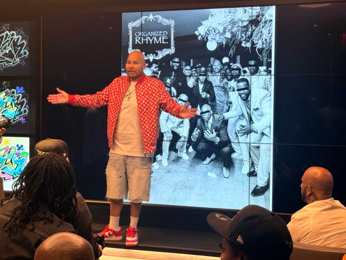 Fat Joe previews his new album "Organized Rhyme" to a small room at the Roc Nation offices on Wednesday.